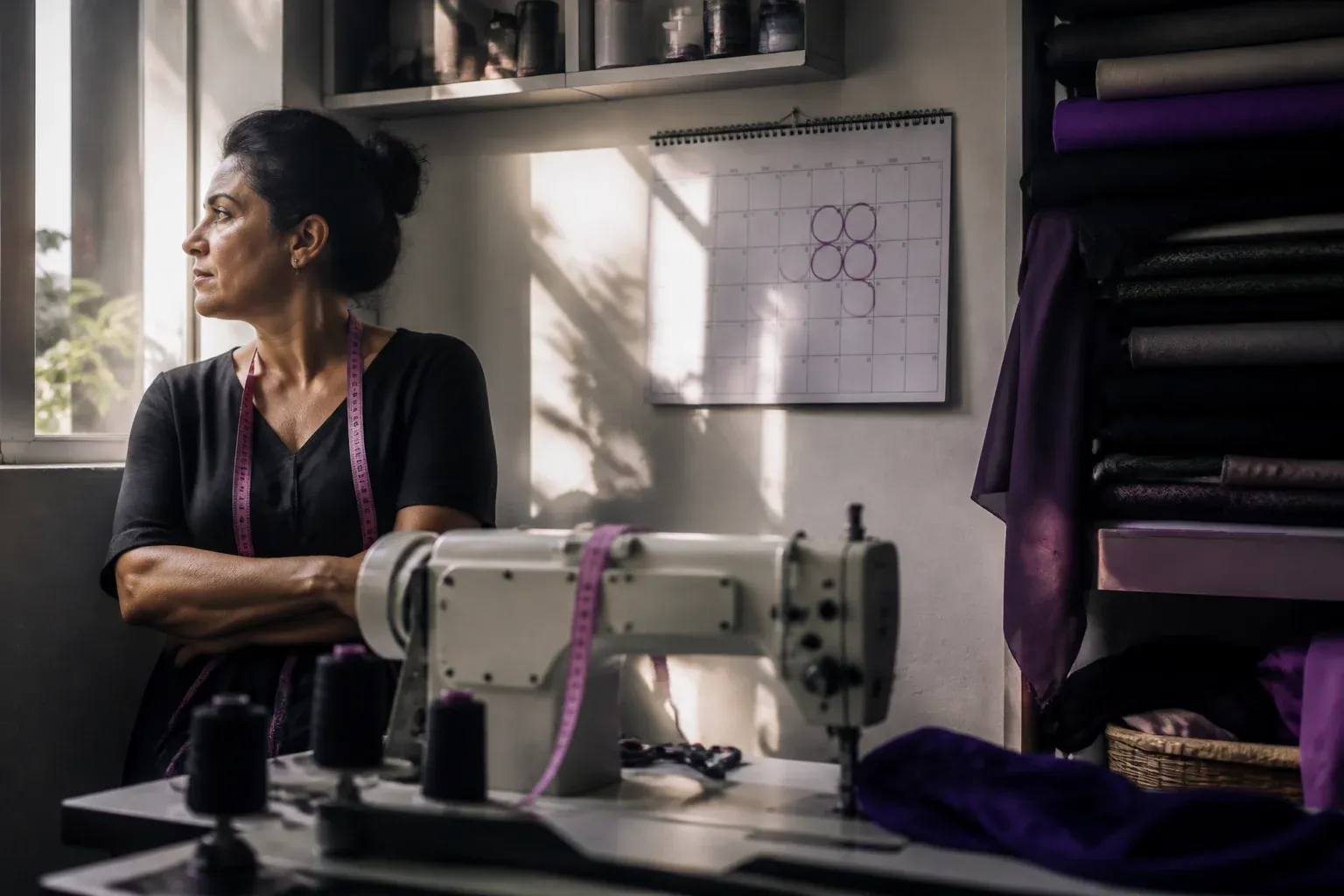 לוח שנה קיר עם ימים מסומנים בסטודיו של חייטת